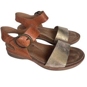 Söfft Women's 8.5 M Bali Leather Sandals Brown Gold Ankle Strap Low Heel Comfort
